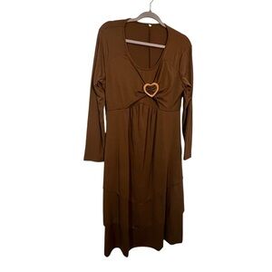 Fall Brown Long Sleeve Wicker Heart Detail tiered skirt Plus Size XL